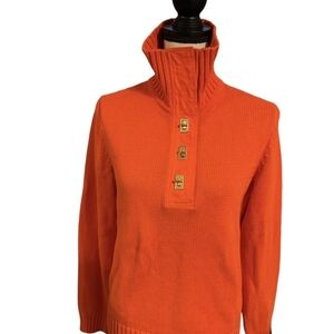 Ralph Laurent Orange High-Collar Sweater with Gold Accents